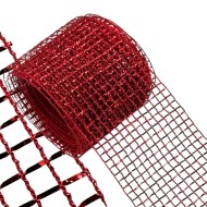 Блестяща мрежеста панделка / Mesh мрежа - 3м/65мм - Червена